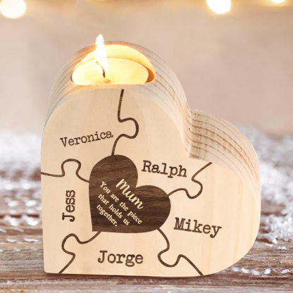 To My Mum Personalised 5 Names Puzzle Candle Holder Wooden Candlestick "You Are The Piece That Holds Us Together"-Jessemade AU