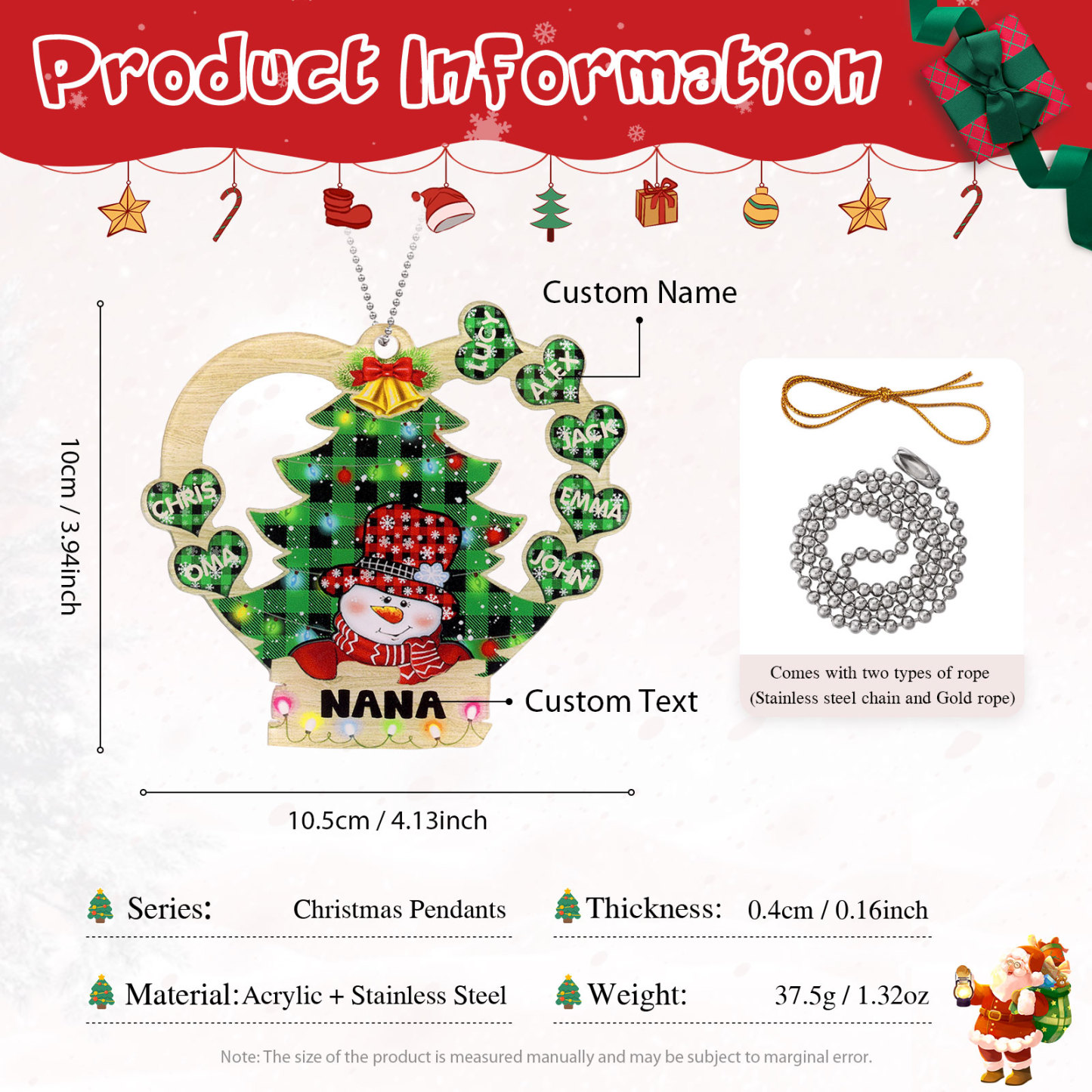 7 Names - Personalised Heart Christmas Tree Ornament Customised Name & Text Acrylic Snowman Hanging Ornaments Gift for Family-Jessemade AU