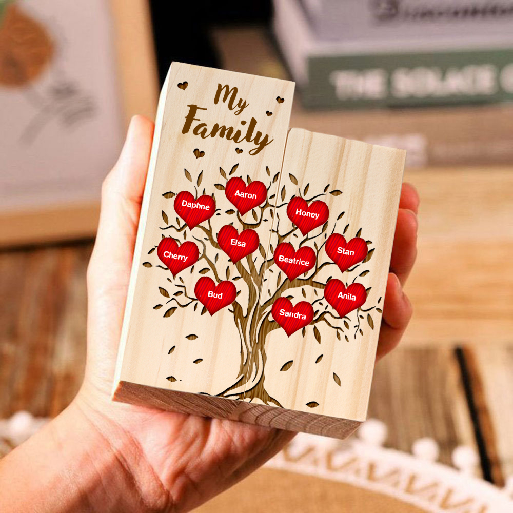 Family Tree Candle Holder Customised 1-10 Names & Text Wooden Candlesticks Personalised Gifts for Family-Jessemade AU