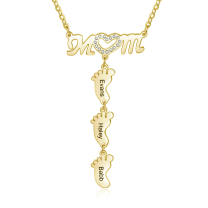 Mother Necklace with 3 Baby Feet Pendants Engraved 3 Names Mom Rose Gift Set-Jessemade AU