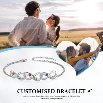Personalised Infinity Bracelet Custom 3 Birthstones & 3 Names Bracelet Birthday Gift for Her-Jessemade AU