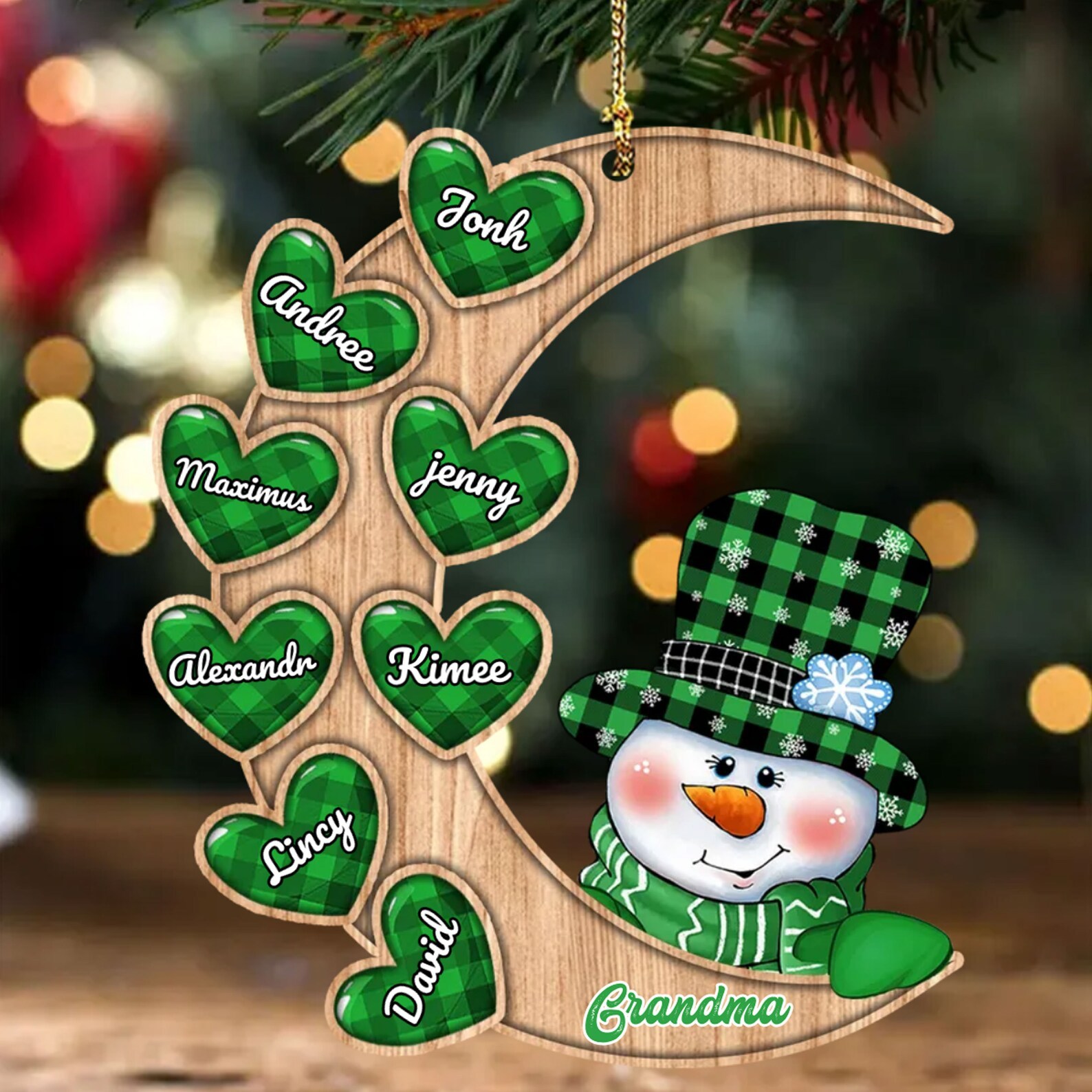 Personalised Wooden Christmas Snowman Ornament Custom 2–13 Names Moon Christmas Ornaments Gift for Family-Jessemade AU
