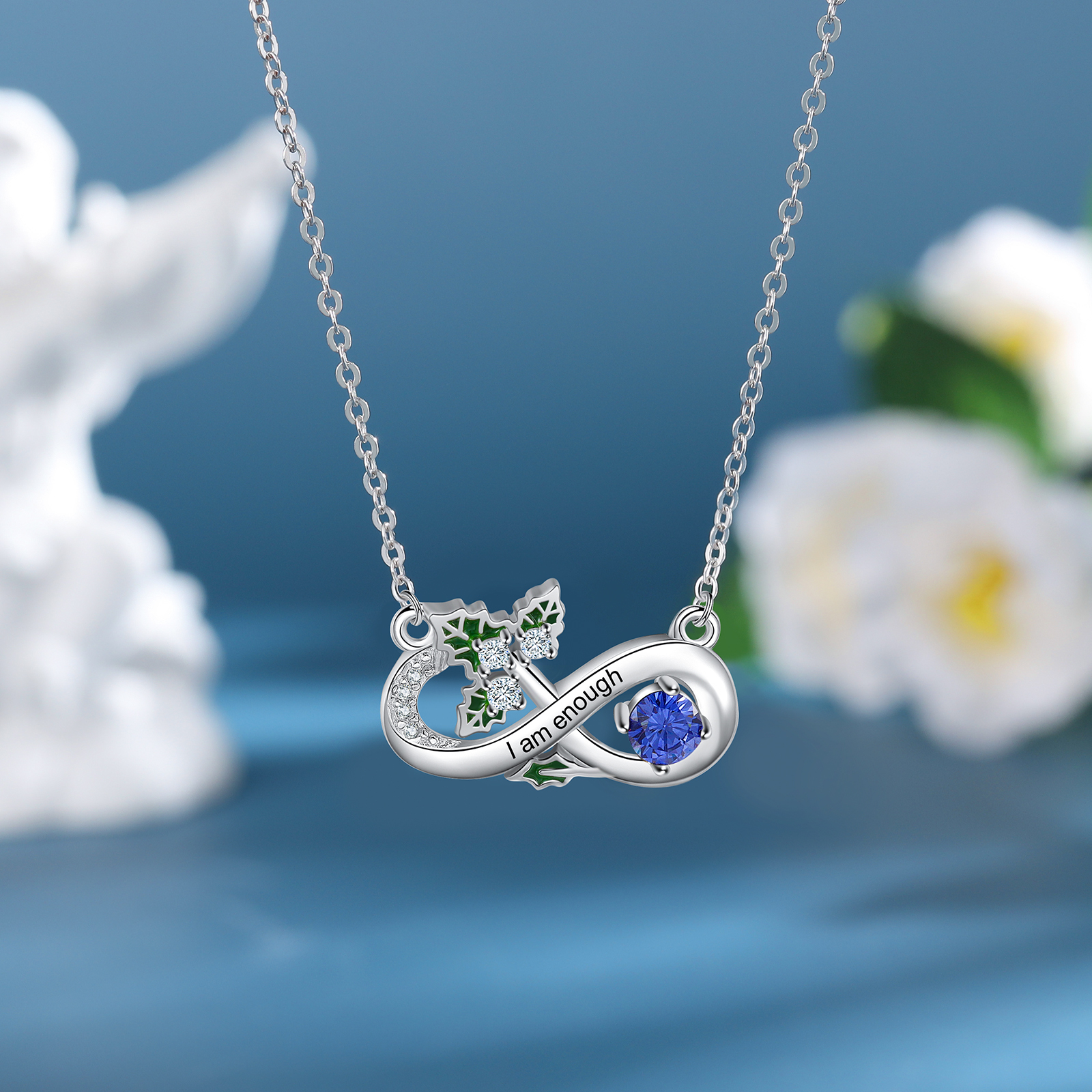 Personalised December Birthflower Necklace With Birthstone Gift For Women-Jessemade AU