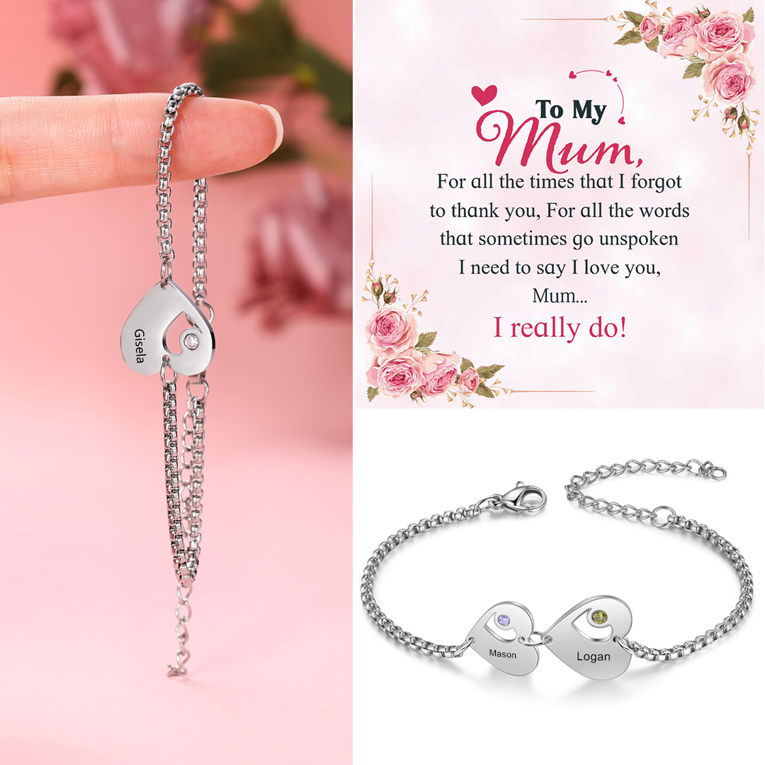 1 Name - Personalised Heart Bracelet Custom Name & Birthstone Family Bracelet Gifts for Her-Jessemade AU
