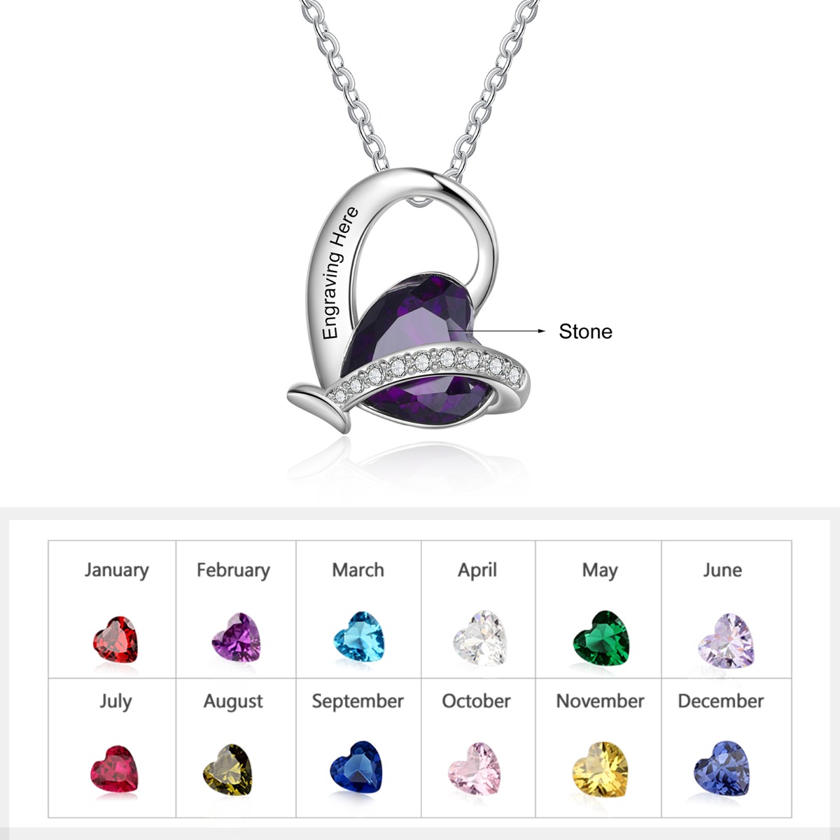 Personalised Heart Necklace with Birthstone Engraved Name Gifts for Her-Jessemade AU