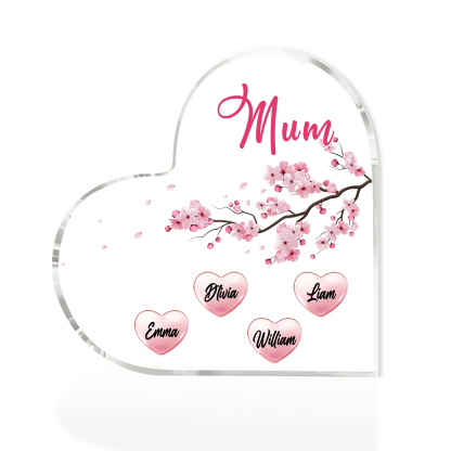 4 Names - Personalised Acrylic Heart Keepsake Custom Text Peach Blossom Ornaments Gifts for Grandma/Mother-Jessemade AU