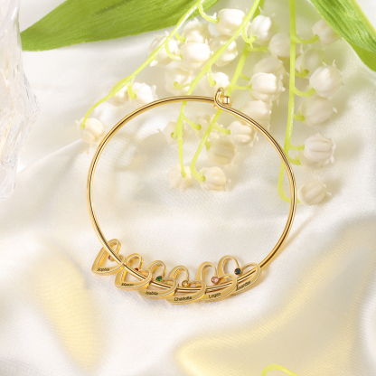 Personalised Heart Bangle With 6 Names and Birthstones Bangle Bracelet Mother's Day Gifts For women-Jessemade AU
