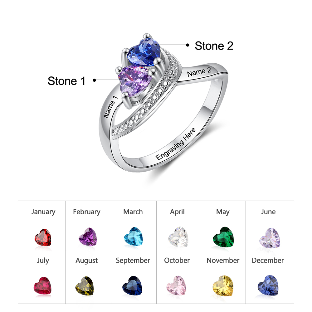 Family Ring Promise Ring Personalised 2 Birthstones Ring With Names Gifts for Her-Jessemade AU