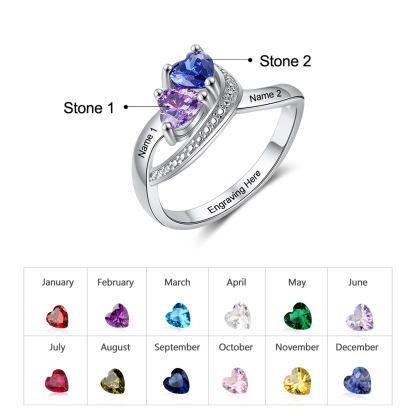 Family Ring Promise Ring Personalised 2 Birthstones Ring With Names Gifts for Her-Jessemade AU