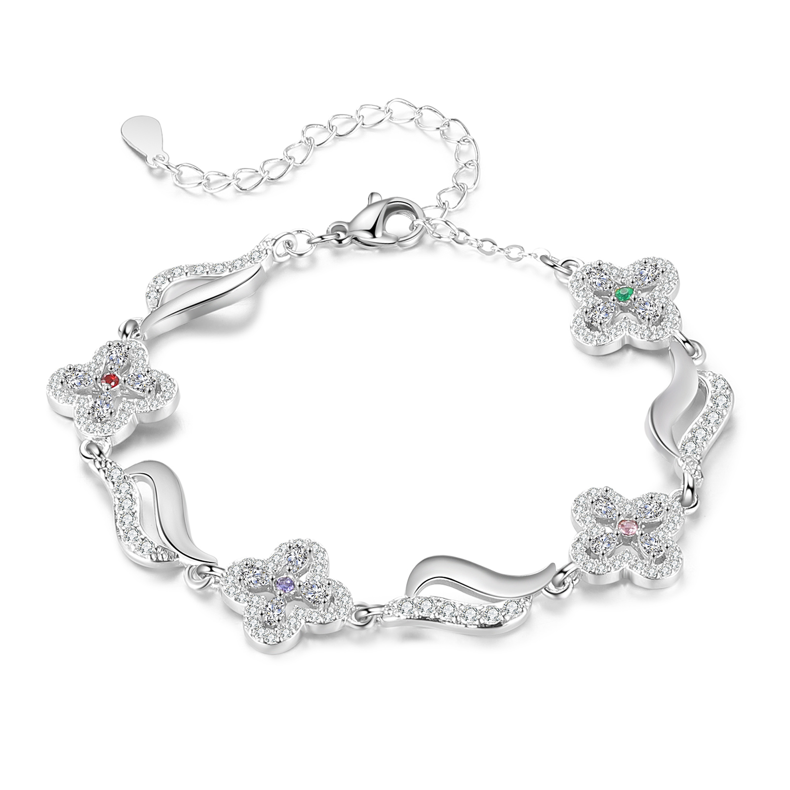 Personalised 4 Birthstones Engraved 4 Names Bracelet Women's Bracelets Birthday Gift for Her-Jessemade AU