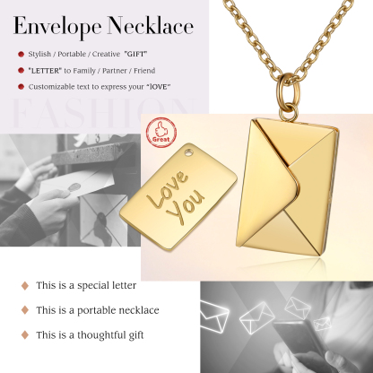 Personalised Envelope Locket Necklace Engrave Secret Love Letter Necklace Romantic Gifts-Jessemade AU