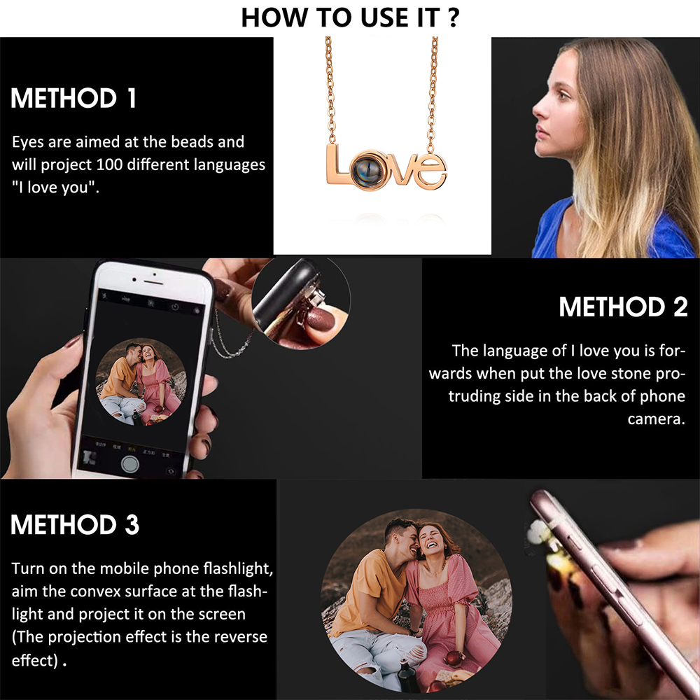 Personalised LOVE Projection Necklace Custom Photo Necklace Creative Gift for Her-Jessemade AU