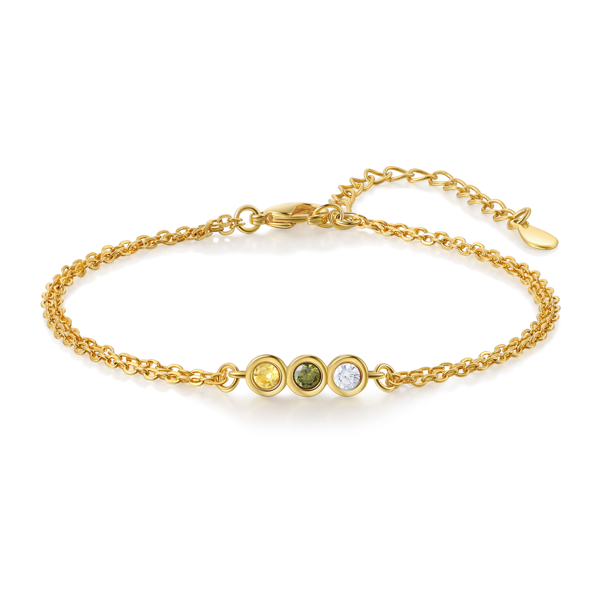 Personalised Bracelet Custom 3 Birthstones Adjustable Bracelet Gifts for Ladies Girls