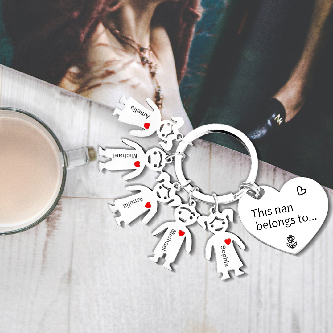 5 Names - Personalised Keychain with Kid Charm Engraved Names Keychain Heart Mother's Day Gift for Mum/Nan-Jessemade AU