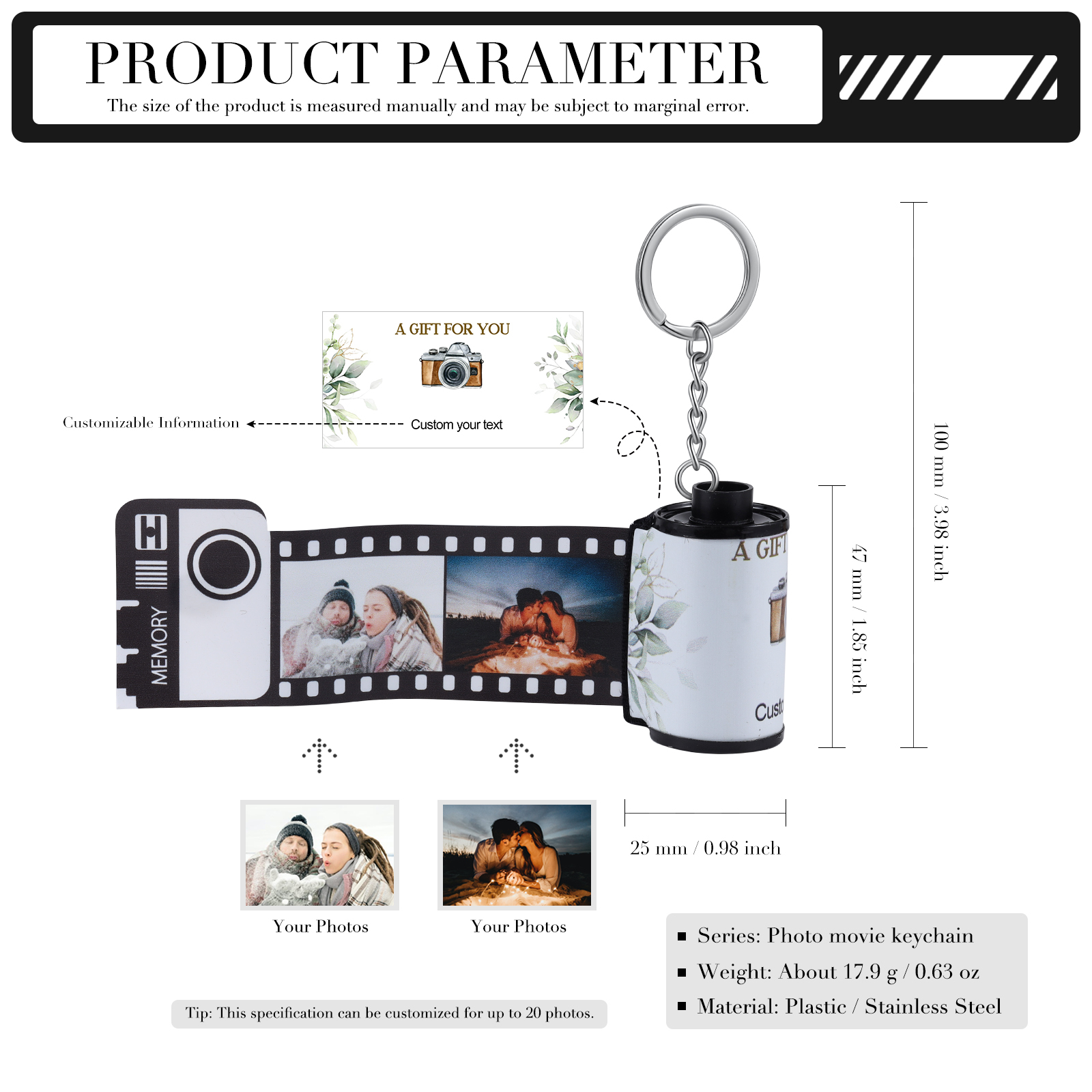 Personalised Camera Roll Keychain Customised 20 Photos Keyring Gifts for Him/Her-Jessemade AU