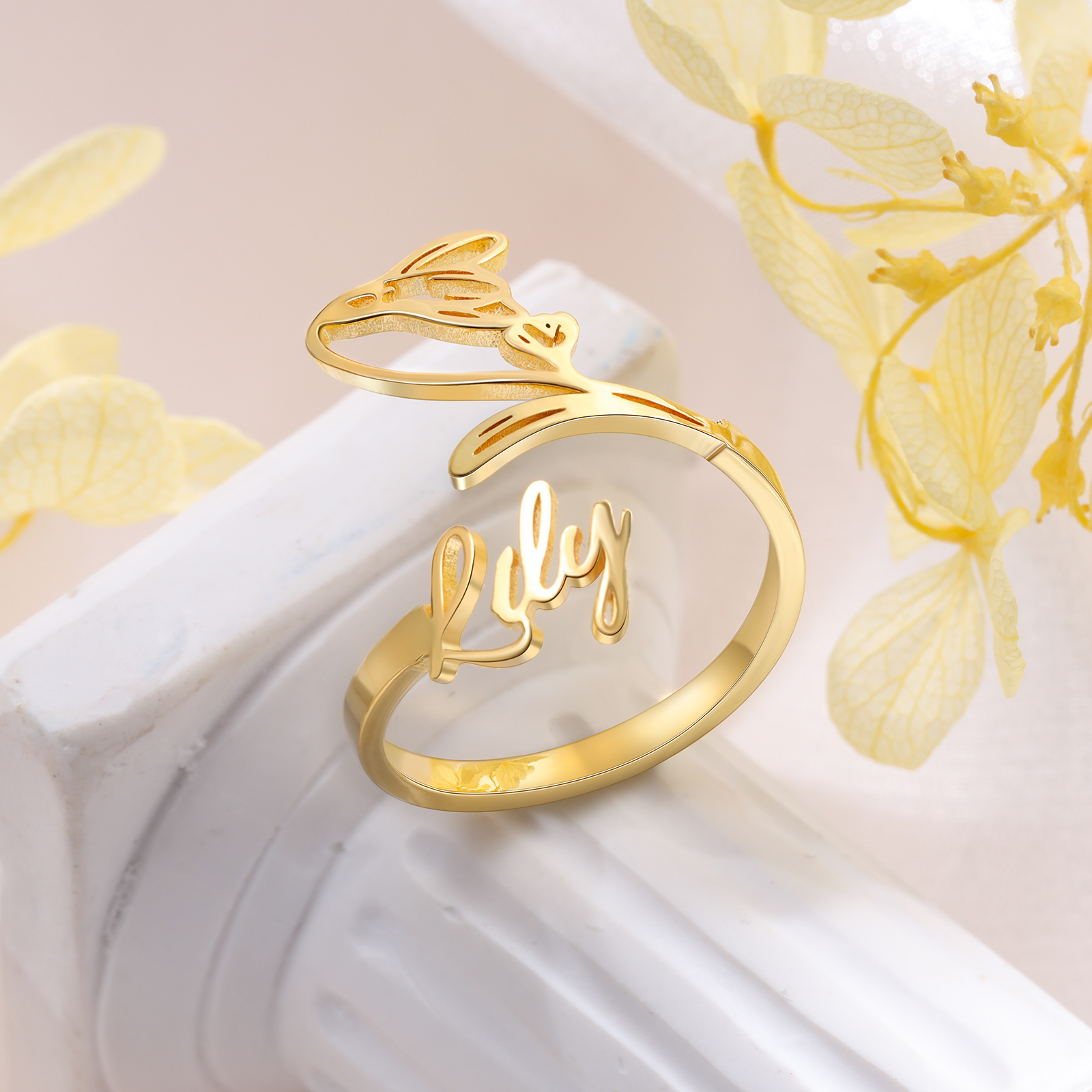 Personalised August Birth Flower Ring With Name Gifts For Her-Jessemade AU