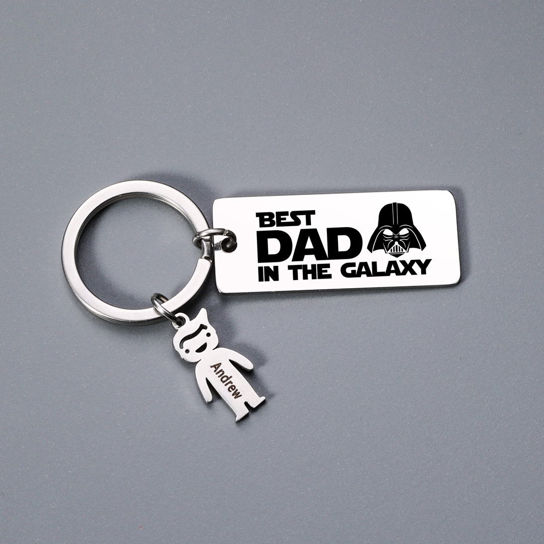 Personalised Best Dad in The Galaxy Keychain with 1 Kid Charm Father's Day Gift-Jessemade AU