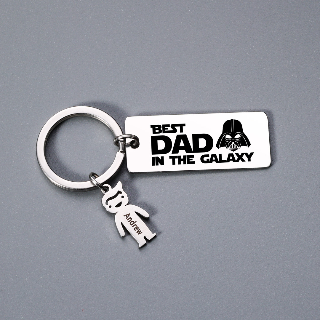 Personalised Best Dad in The Galaxy Keychain with 1 Kid Charm Father's Day Gift-Jessemade AU