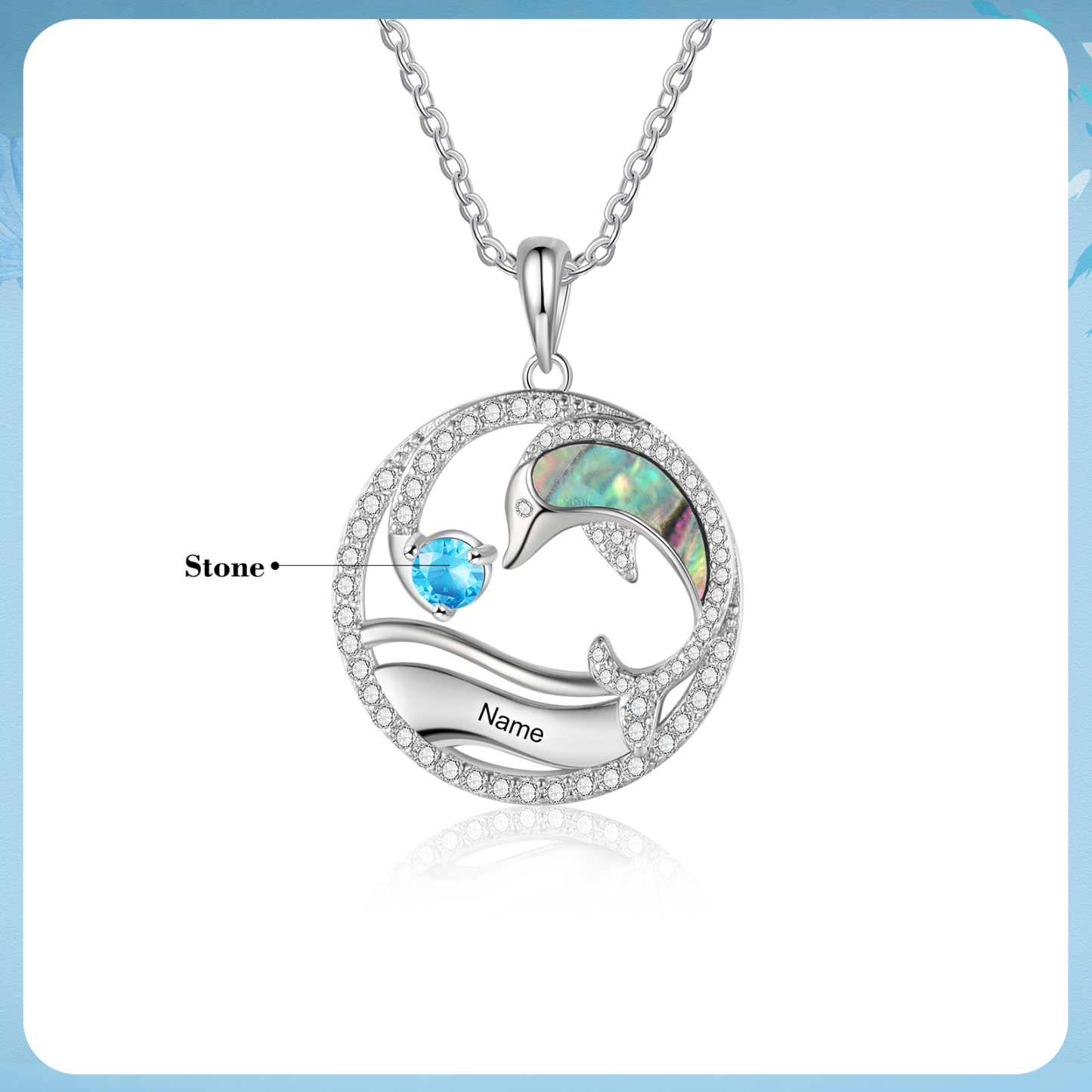 Personalised Dolphin Necklace Customised Birthstone & Name Necklace Gift for Her-Jessemade AU