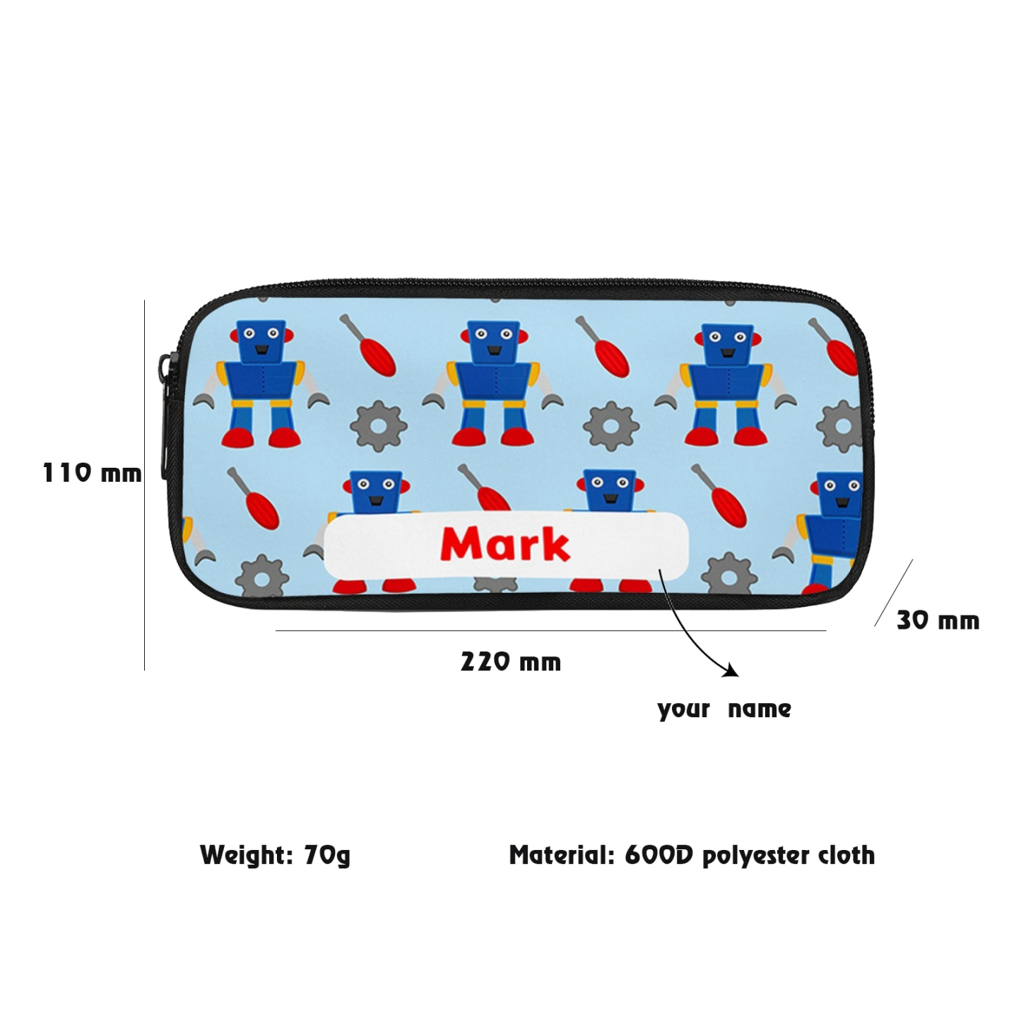 Custom Name Pen Case Personalised  Robots Pen Bag Back to School Gifts for Students-Jessemade AU