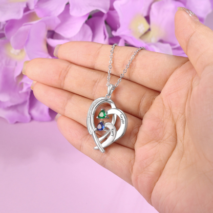 Personalised Heart Wings Necklace With 3 Birthstones Custom Names Necklace Gift For Her-Jessemade AU