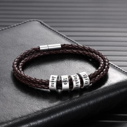 Braided Leather Personalised Name 4 Beads Men's Bracelets Gifts For Him Best Gift For Dad-Jessemade AU