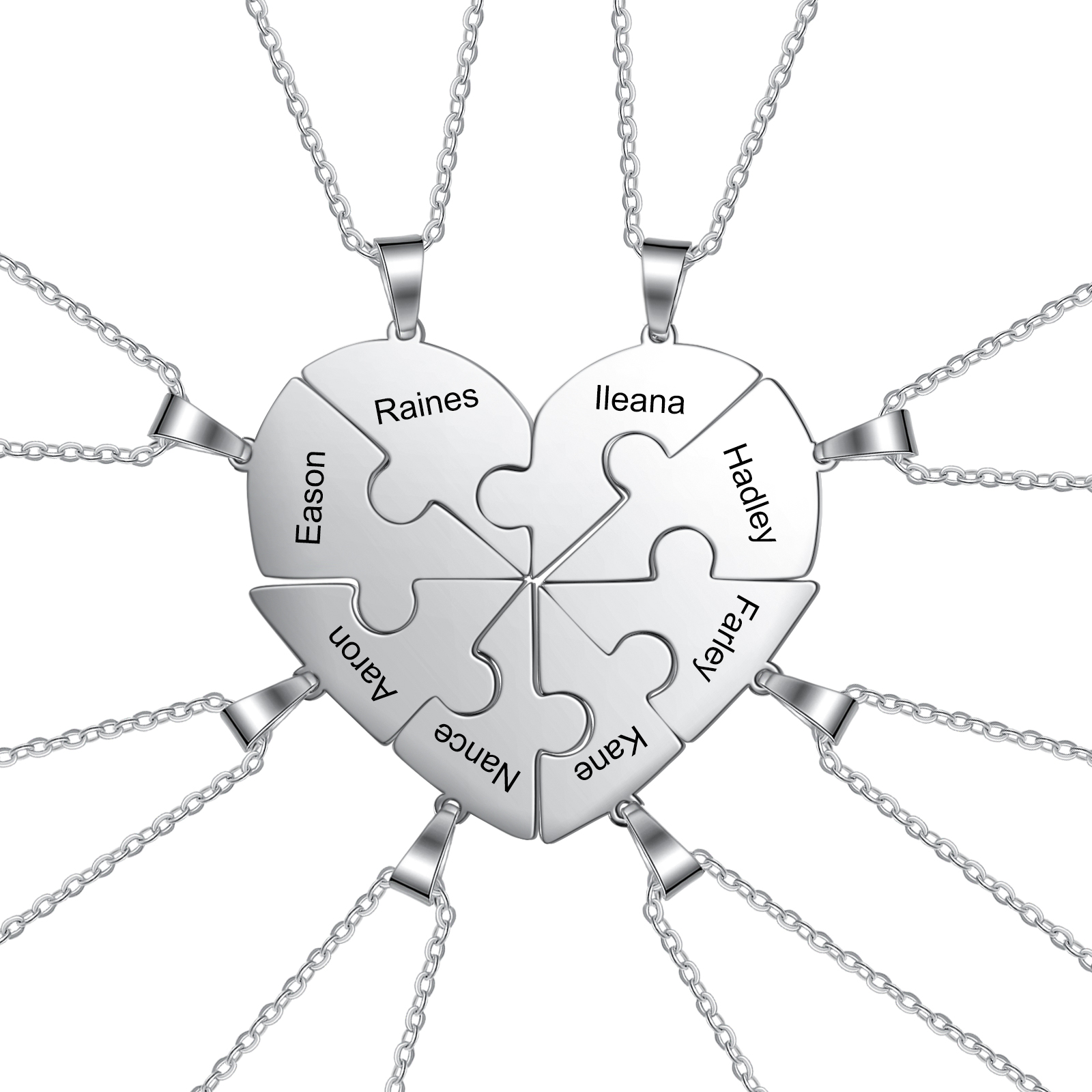 Personalised Heart Puzzle Necklace With 8 Names Gifts For Her-Jessemade AU