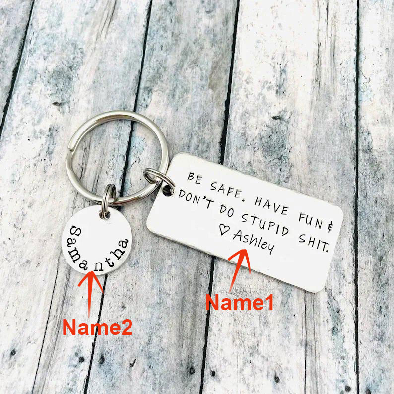 Don't Do Stupid Love Keychain Personalised Name Keyring for Teenager