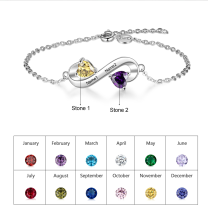 Personalised Infinity Heart Bracelet with 2 Birthstones Engraved 2 Names Bracelet Gifts For Her-Jessemade AU