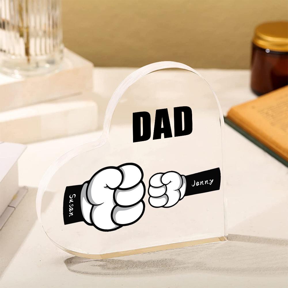 Personalised Acrylic Heart Keepsake Custom 2 Names & 1 Text Fist Bump Ornaments Gifts for Dad/Grandpa-Jessemade AU