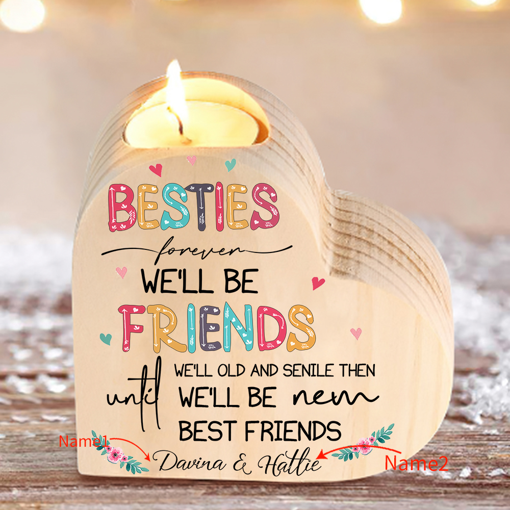 Besties Forever Wooden Candle Holder Customised 2 Names Candlesticks -Jessemade AU