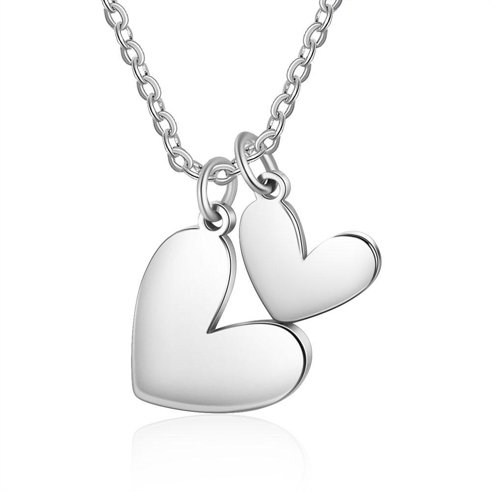 Two Heart Pendant Necklace Engraved Name with Heart Charms Gifts for Her-Jessemade AU