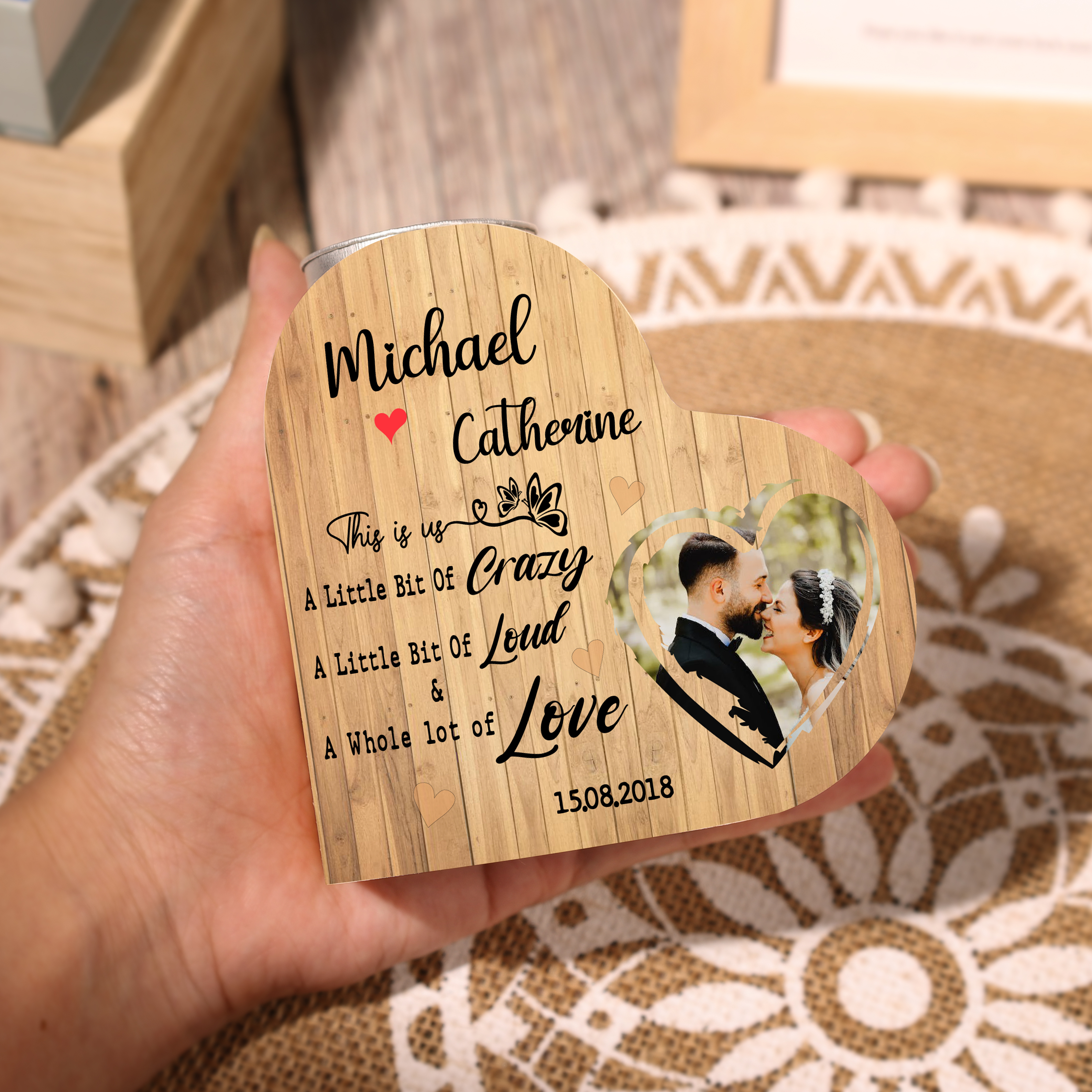 Personalised Couple Heart Candle Holder Engrave Photo Candlesticks Valentines Gift-Jessemade AU