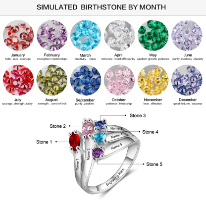 Mother's Day Family Ring Personalised 5 Birthstones Ring With Names Gifts for Her-Jessemade AU
