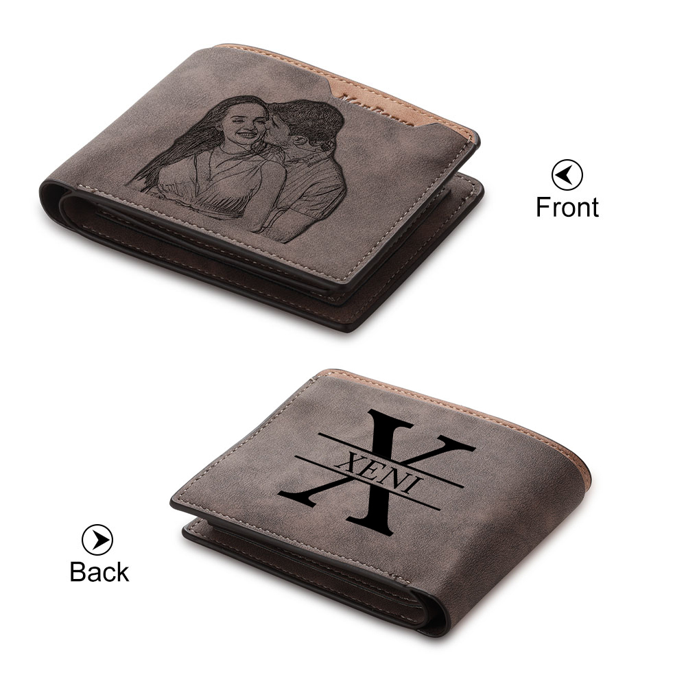 Personalised Leather Wallet Engraved Photo Short Purse Custom Folding Wallet Gifts For Him-Jessemade AU