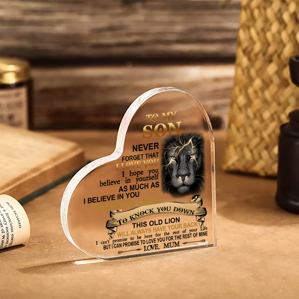 To My Son Acrylic Heart Keepsake Mum to Son Heart Ornament - This Old Lion Will Always Have Your Back-Jessemade AU