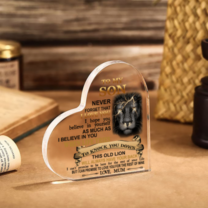 To My Son Acrylic Heart Keepsake Mum to Son Heart Ornament - This Old Lion Will Always Have Your Back-Jessemade AU