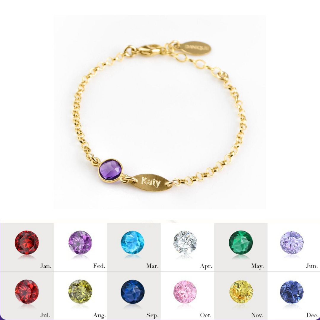 Personalised Bracelet With 1 Birthstone Engraved Names Bracelet Gift For Women-Jessemade AU