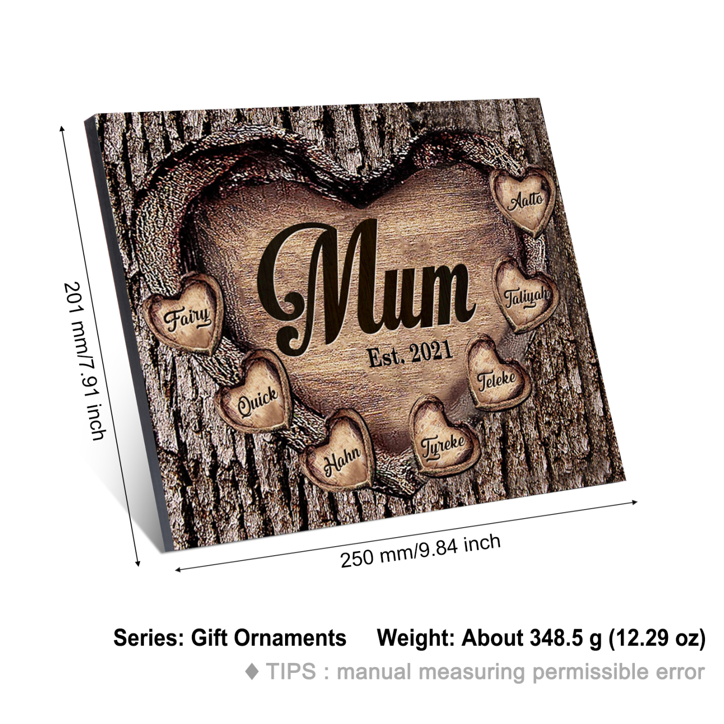 7 Names - Personalised Mum Wooden Plaque Custom Date & Names Home Decoration Hearts Gift for Mother-Jessemade AU