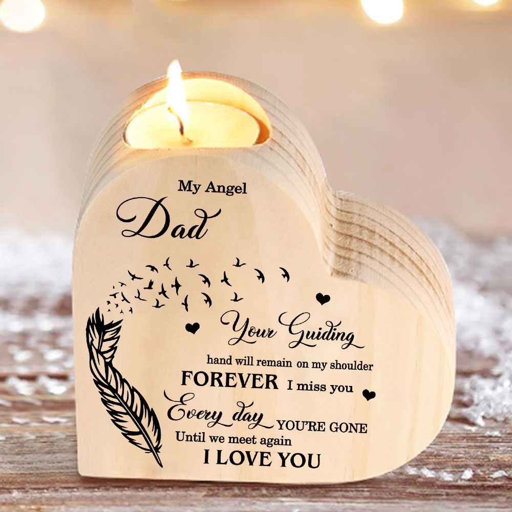 My Angel Dad Wooden Heart Candle Holder Memorial Candlesticks "Until we meet again"-Jessemade AU