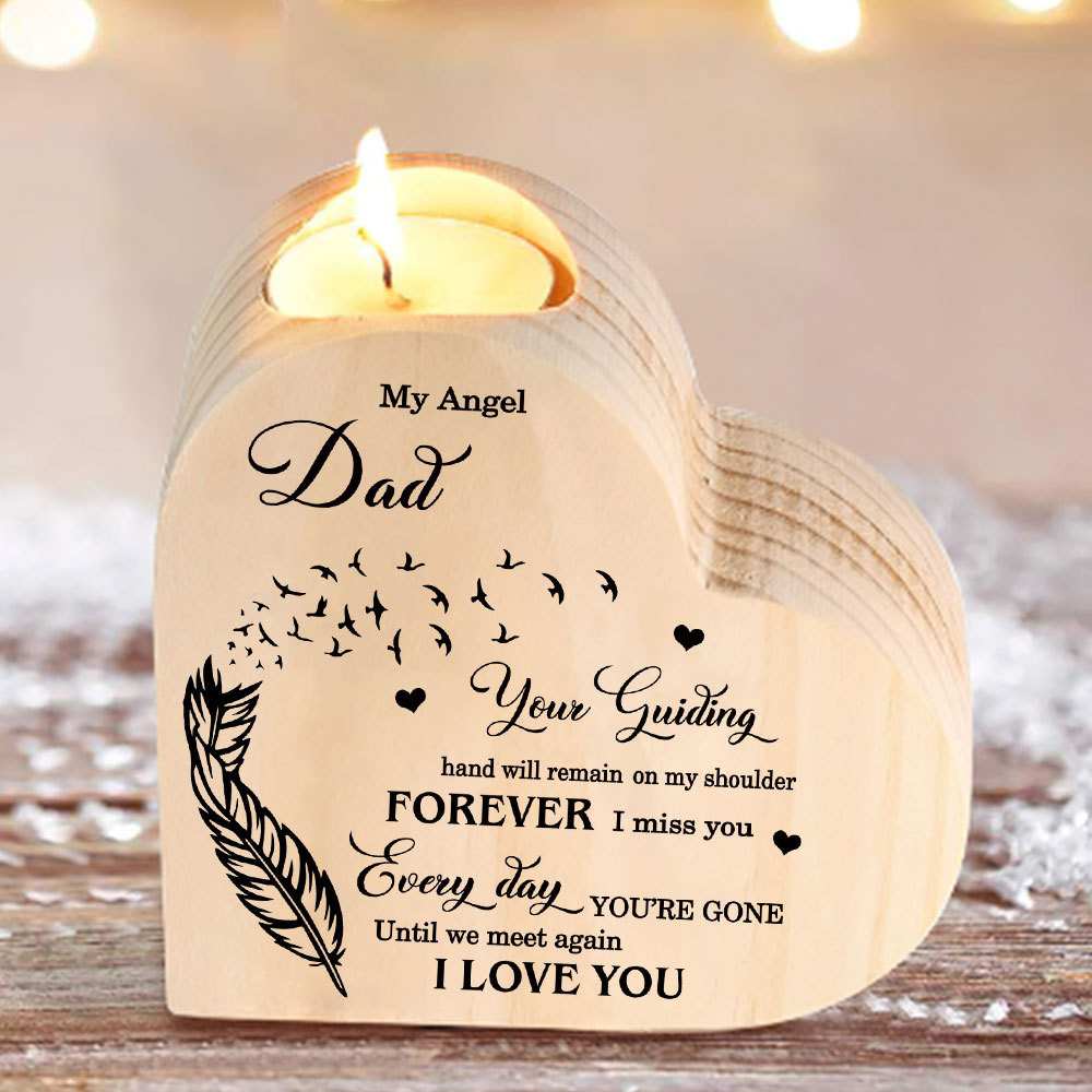 My Angel Dad Wooden Heart Candle Holder Memorial Candlesticks "Until we meet again"-Jessemade AU