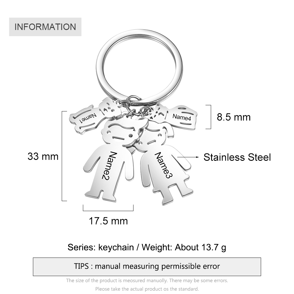 Personalised Kids Charm Keychain Engraved 4 Names Key Chain Gifts For Father-Jessemade AU