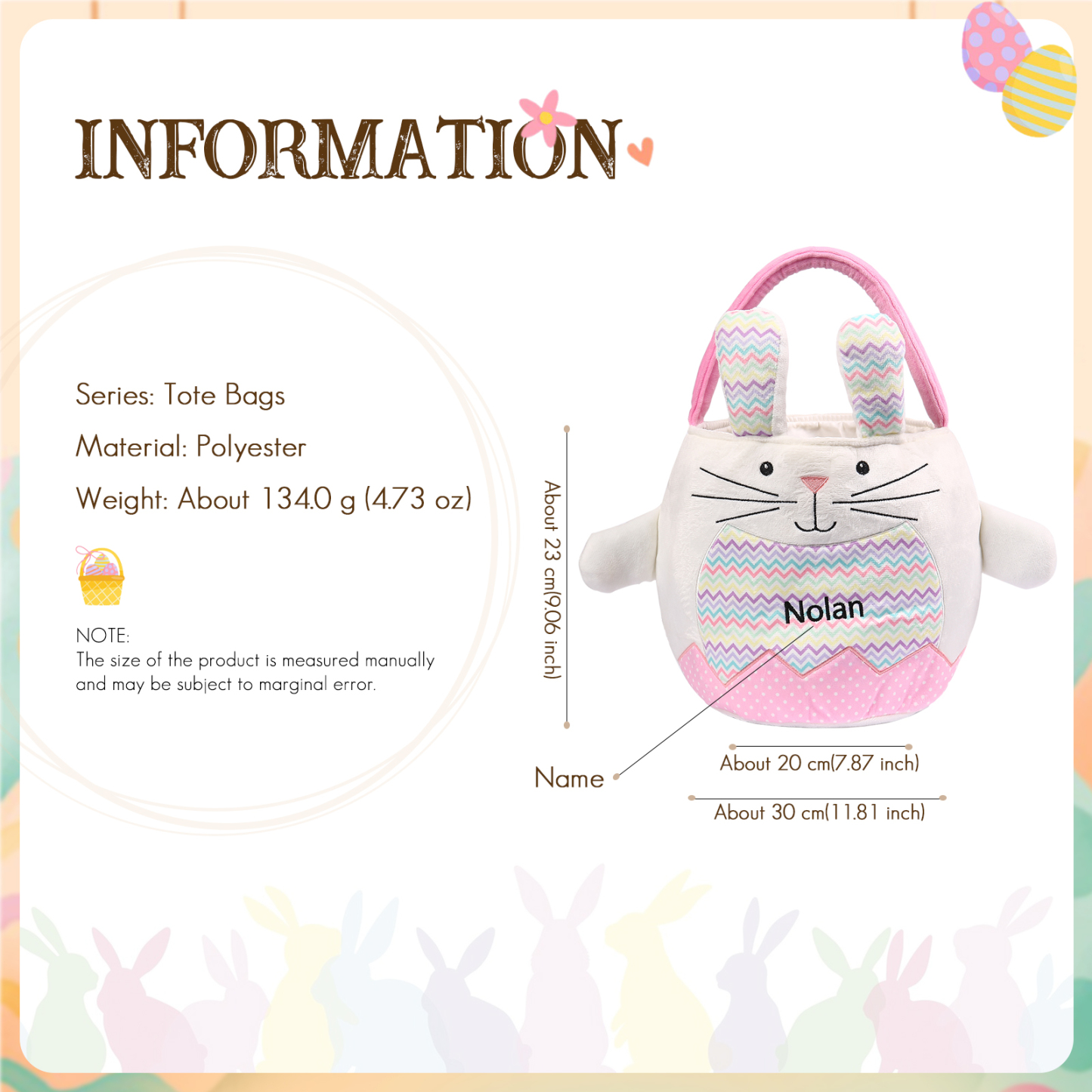 Personalised Bunny Tote Bag Customised with Name Bunny Bucket Bag Easter Gifts-Jessemade AU