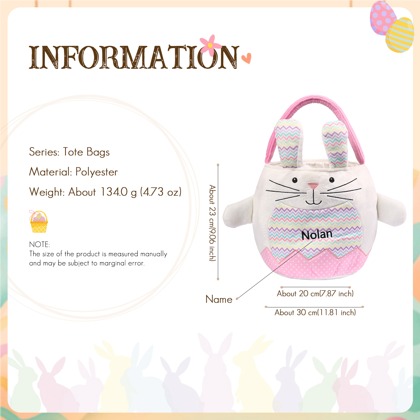 Personalised Bunny Tote Bag Customised with Name Bunny Bucket Bag Easter Gifts-Jessemade AU