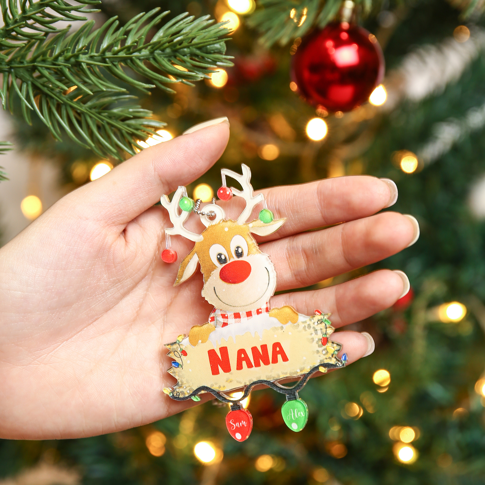 2 Names - Personalised Acrylic Christmas Reindeer Ornaments Customised Text & Name Xmas Decor Gifts for Family-Jessemade AU