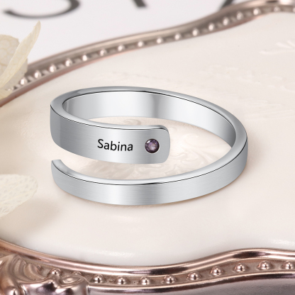 Personalised Ring With 1 Birthstone Engraved Names Ring Gift For Women-Jessemade AU