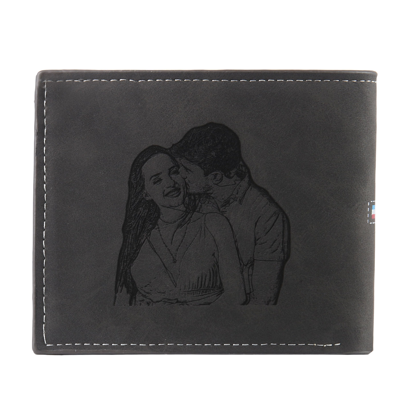 Personalised Photo & Name & Letter Billfold Wallet Monogram Leather Black Wallet Gift for Men-Jessemade AU