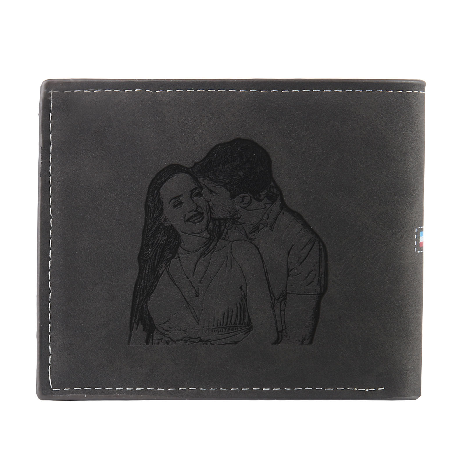 Personalised Photo & Name & Letter Billfold Wallet Monogram Leather Black Wallet Gift for Men-Jessemade AU