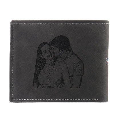 Personalised Photo & Name & Letter Billfold Wallet Monogram Leather Black Wallet Gift for Men-Jessemade AU