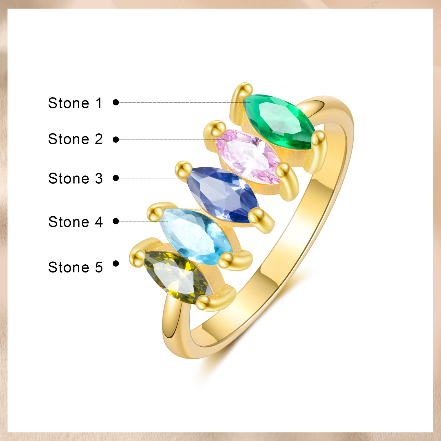 Personalised Women's Ring Custom 5 Birthstones Ring Gold Birthday Gift for Her-Jessemade AU
